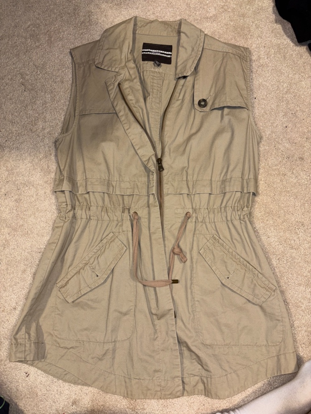Dynamite Khaki Sleeveless Utility Jacket with Drawcord Waist